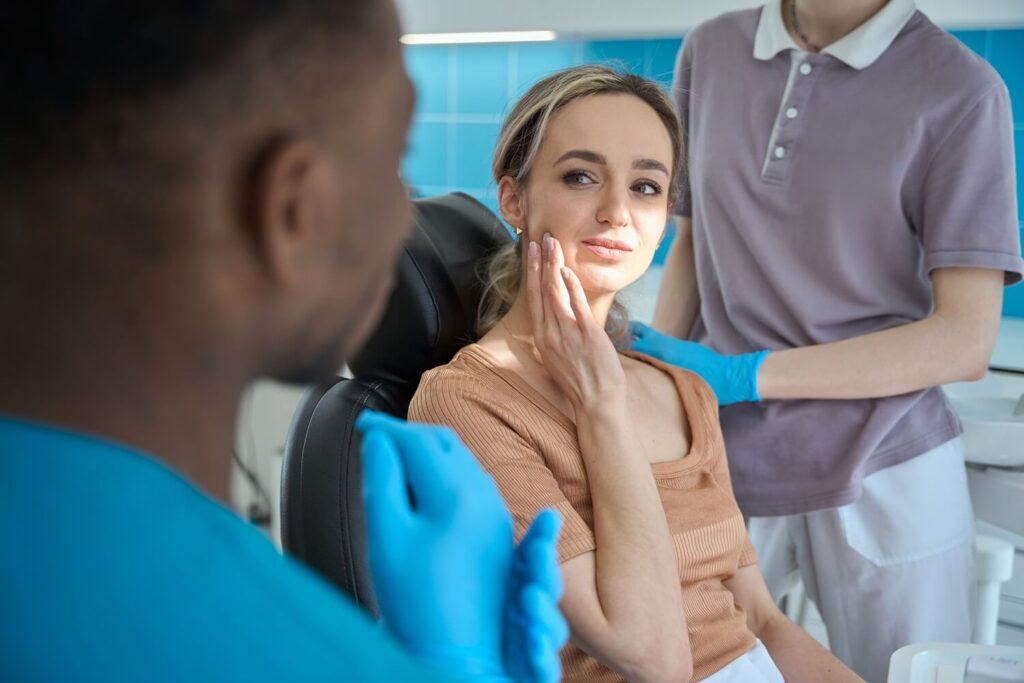 female at the dentist in the hospital for dental emergency