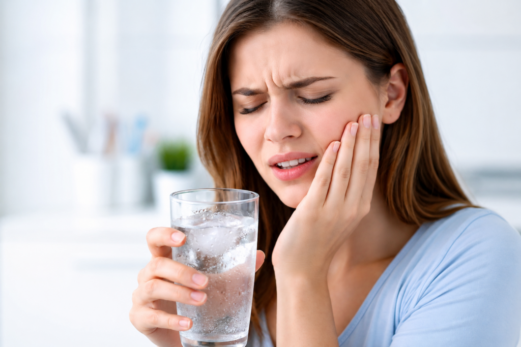 Patient experiencing tooth sensitivity, a common root canal symptom