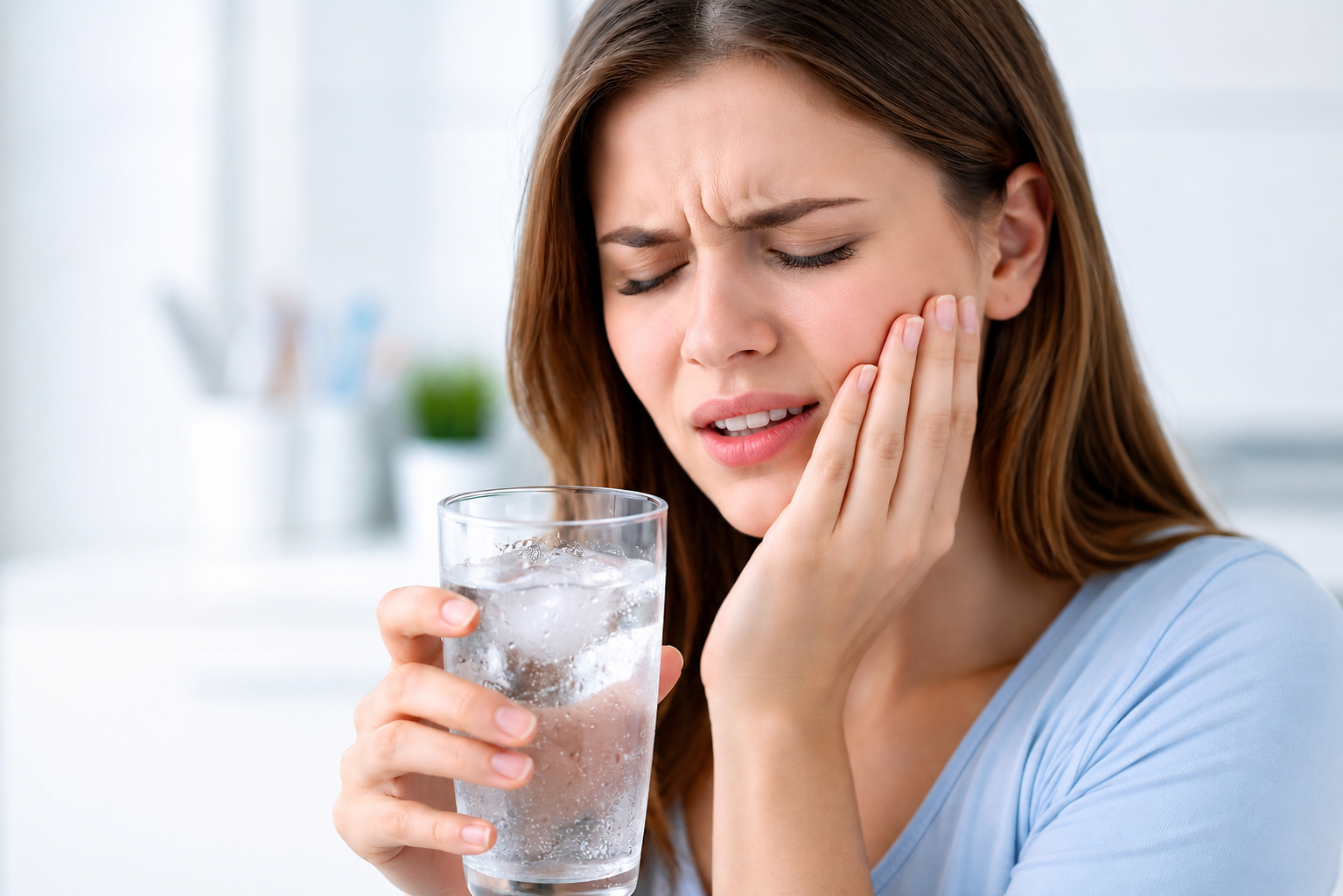 Patient experiencing tooth sensitivity, a common root canal symptom